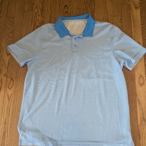 Izod Golf Mens Polo Large Blue White Striped Stretch Short Sleeve Large Tagless